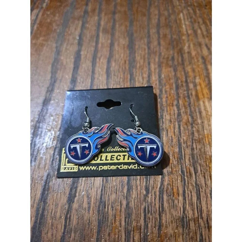 New Peter David Collectibles Tennessee Titans Football Earrings Silver Blue Red